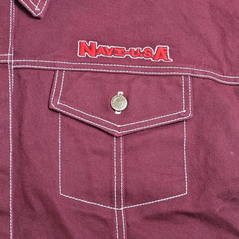 Vintage 90s NAVE Denim Jacket Vest Mens XL Burgundy Maroon Streetwear Made USA